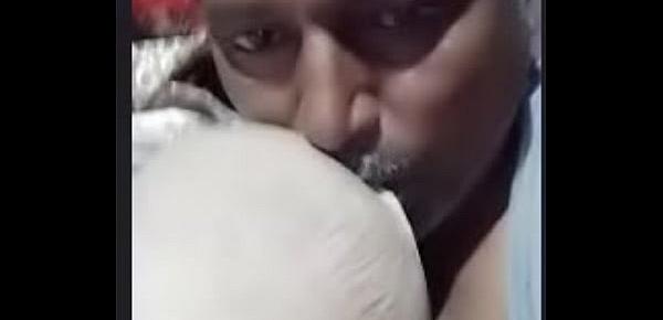  Desi Indian old age uncle suck his old age indian wife boobs on videocall on Azar app
